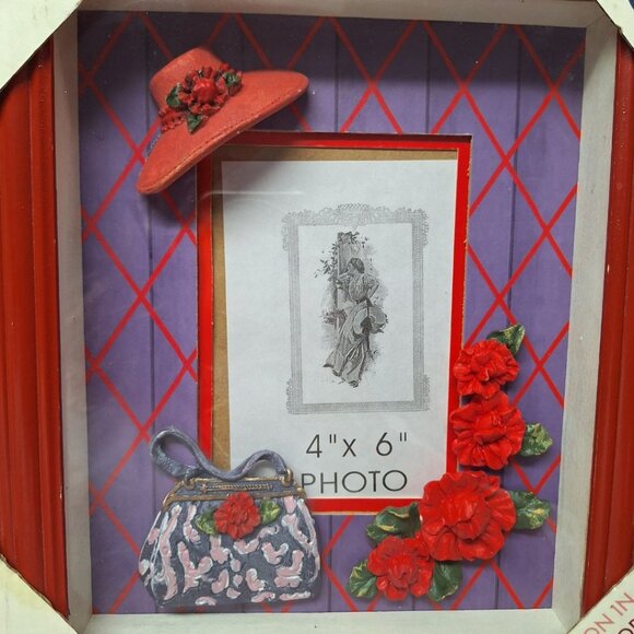 Vintage Red Hat Society Picture Frame 4x6 Photo 10x11 Overall Purple Ladies Club - Picture 2 of 7